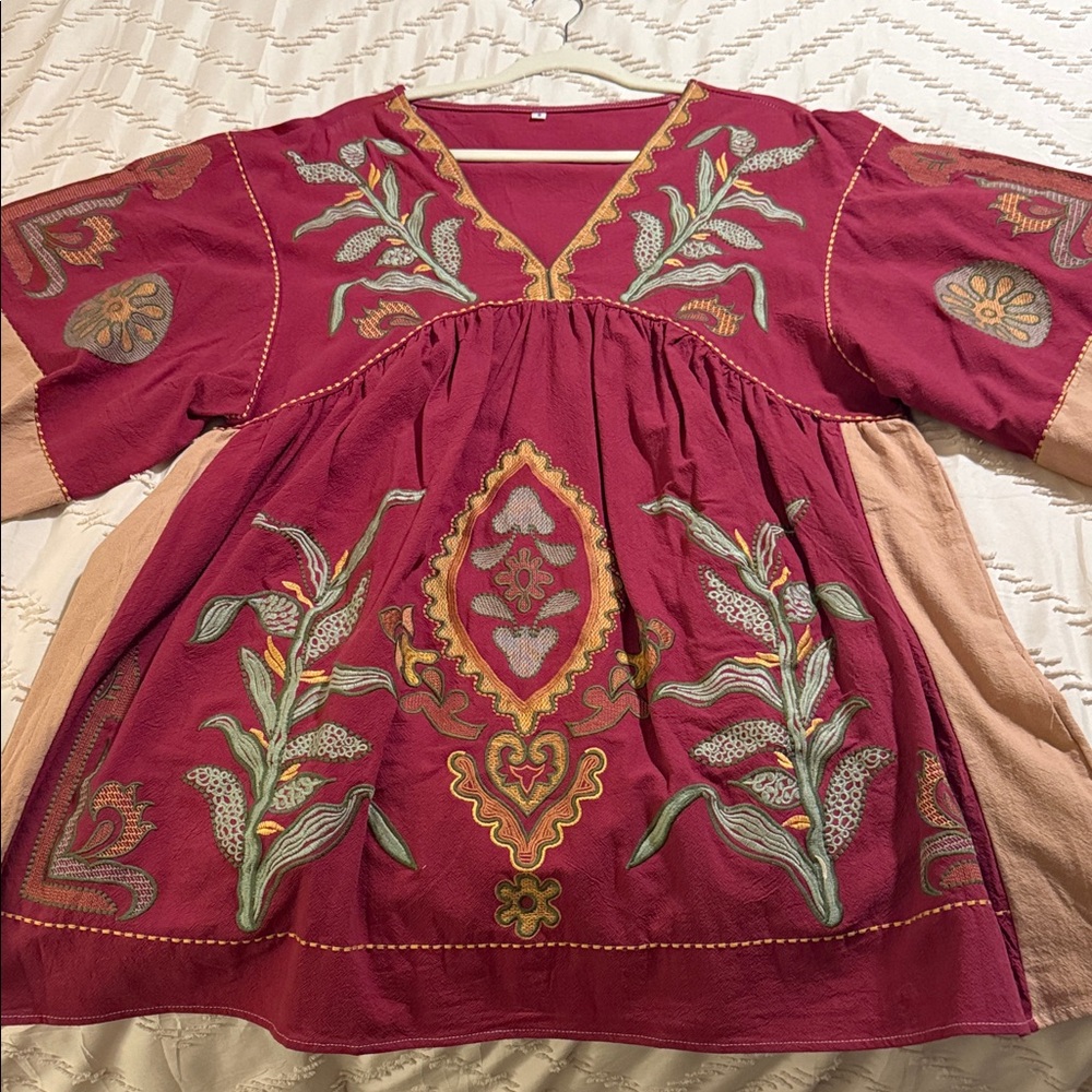 Embroidered Boho Dress with Floral Design